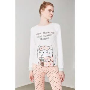 NWT Coffee First Cat Pajama Set M